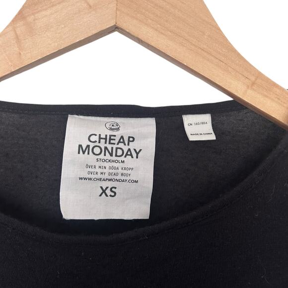 Cheap Monday Black Tie Distressed Long Sleeve Shirt Sz XS - Picture 2 of 3